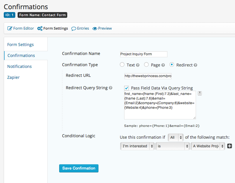 Setting up a Redirect Confirmation Gravity Forms